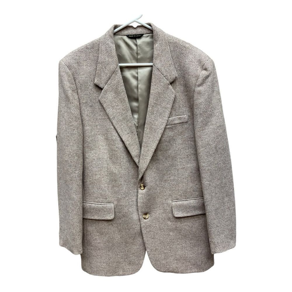 Vintage Jordache Two Button Blazer Suit Jacket Brown Tweed Men's Size 42R Wool